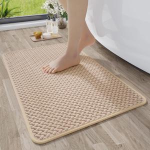 YDKGL Bathroom Rugs Non Slip, Super Absorbent Quick Dry Bath Mats for Bathroom, Foam Weave Texture Thin Bath Rugs Washable with Rubber Backing Fit Under Door Outside Shower,16" x 24 (Brown)
