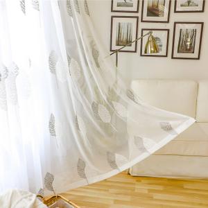 White Rod Pocket Sheer Curtains 96 inches Long Leaves Embroidered Window Curtain Sheer Voile Panels for Living Room & Bedroom, 60x96, Set of 2