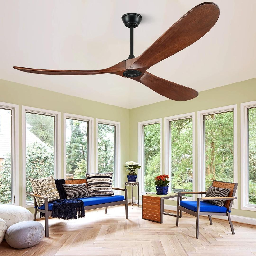 60 inch Ceiling Fan Without Light, Ceiling Fan No Light with Remote Control and Quiet DC Motor, Outdoor Fans for Patios without Lights, Solid Wood 3 Blades,ETL Listed - Dark Walnut