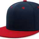 CHOK.LIDS Flat Bill Visor Classic Snapback Hat Blank Adjustable Brim High Top End Trendy Color Style Plain Tone Baseball Cap (Navy/Red)