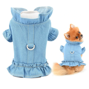 SMALLLEE_LUCKY_STORE Pet Denim Harness Vest Shirt with D-Ring for Small Dogs Cats Girls Soft Comfort Ruffles Jean Jacket for Outdoor Walking Female Puppy Yorkie Chihuahua Summer Clothes, Light Blue,M