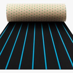 Boat Flooring - EVA Foam Boat Decking - Self-Adhesive Marine Mat Faux Teak Marine Carpet for Boats RV Yacht Kayak 86.6"x43.3"/21.7" (Black With Blue Lines)