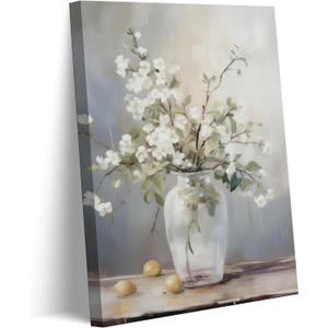 Bexzeak Still Life Flowers Bathroom Canvas Wall Art, 24"L x 16"W