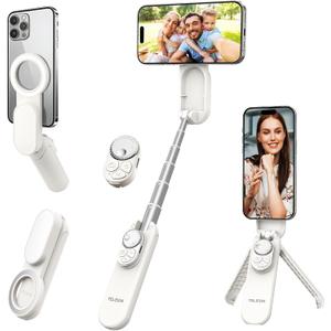 Multifunctional Magnetic Selfie Stick Tripod, 360 Rotation Portable Extendable Phone Stand for Video Recording & Vlog, Pocket Size for iPhone Android Smartphones (White)