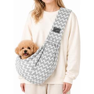 Dog Sling Carrier for Small Dogs and Cats 516 lbs, Puppy Carrier Sling with Safety Hook and Storage Pocket, Hands Free Pet Carrier Purse for Travel, Walking, Shopping (Grey Ripple)