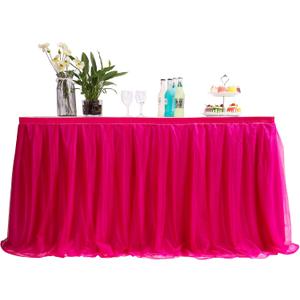 3FT(36 * 31 in)  Wave Rose red Tulle Tutu Table Skirt, Wedding Bridesmaid, Baby Party Skirt, Rectangle Or Round Decorative Table Decoration, Fashion Deluxe Romantic Birthday Party Shower