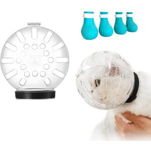 Cat Muzzle and Boots, Adjustable Helmet for Grooming, Breathable Hood Face Mask for Shaving Head Bubble Cover, Anti Bite Headgear Cat Holder for Bathing