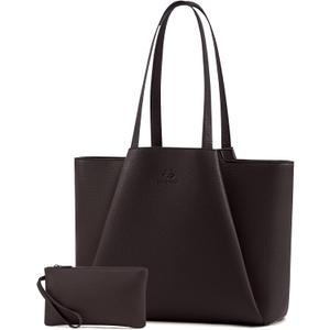 LOVEVOOK Laptop Tote Bag for Women - 15.6 Inch Faux Leather Work Tote Bag For women with Clutch, Large Capacity Office Purse for Casual Business Travel, Coffee
