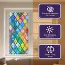 IVN Window Privacy Film Mosaic Diamond Stained Glass Window Film Decorative Static Cling Non Adhesive Removable Reusable Window Cling for Bathroom Shower Windows Anti Glare UV Blocking 17.7x39.3 Inch (Pastel Diamond Grid)