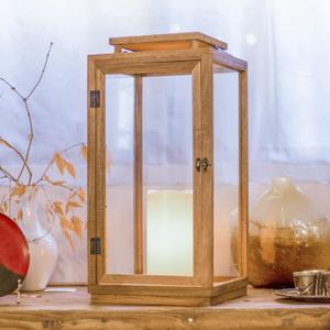 Large Lanterns Decorative - 25in IP65 Waterproof Wood Lanterns Decorative with Tempered Glass & LED Flameless Candle , Decorative Lantern for Indoor Outdoor, Front Porch, Garden, Farmhouse