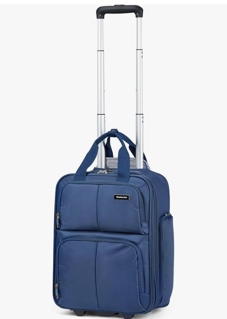Hanke Softside Underseat Carry On Luggage with Wheels,Travel Luggage Rolling Bag Small Suitcase, Blue, Underseater 16-Inch
