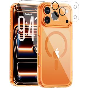 for iPhone 17 Pro Max Case, Compatible with MagSafe, Magnetic Slim Cover, Anti-Yellowing & Shockproof, Full Camera Protection, Includes Screen & Lens Protectors, Clear Orange Protective Case