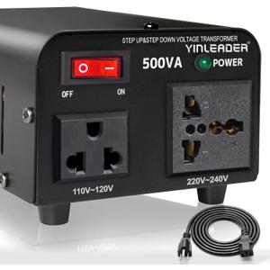 Yinleader 500W Voltage Transformer Power Converter(110V to 220V, 220V to 110V) Step Up/Down Converter 110/120 Volt - 220/240 Volt w/US Power Cord [300W Continuous Power]