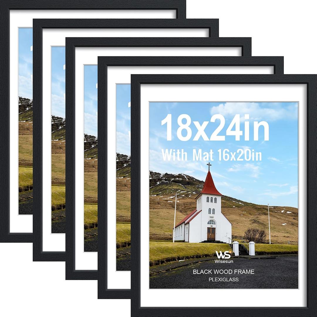 18x24 Poster Frame , Black Wood, Gallery Wall Frames Set of 5