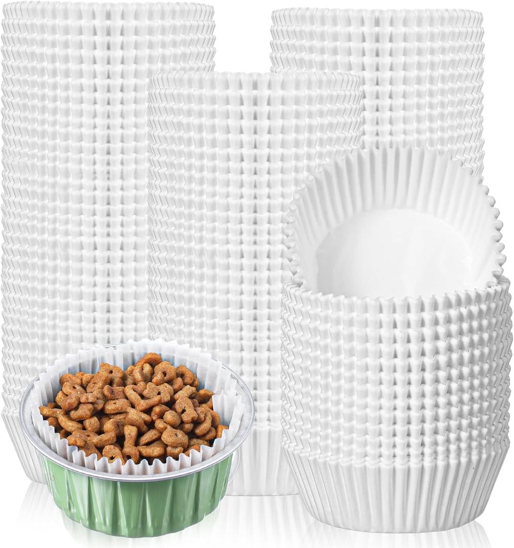 1000 Pcs Disposable Cat Food Bowls Liners Pet Feeding Bowls Paper Liner for Small Dog Cat Plate Feedings Dish Wet Food Feeding Station (White)