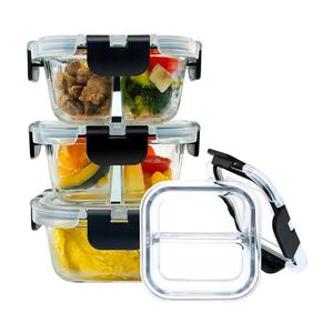Nafhone Bariatric Meal Prep Containers, 8 oz Glass Bariatric Portion Control Containers with Two 4 oz Compartments (3 Pack), Reusable Lunch Box Bento Box with Lids, Glass Snack Containers with Lids