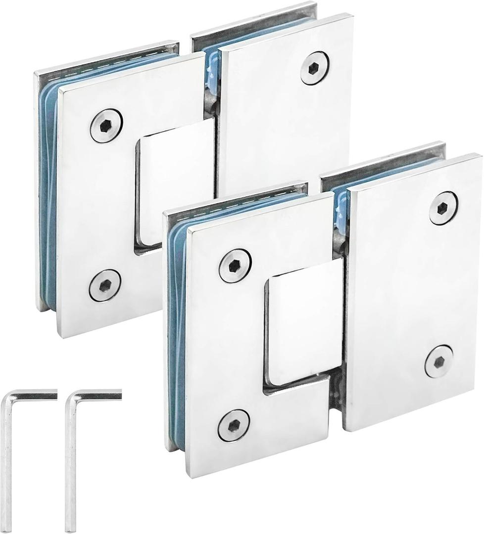 2 Pcs Frameless Shower Door Hinges, 180 Degree Glass to Glass Door Hinges Heavy Duty, 304 Stainless Steel Frameless Shower Hinge Mirror Polished Bathroom Gate Clamp for 8-12 mm