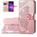 Wallet Case for Samsung Galaxy S24 Ultra,Butterfly Pattern PU Leather Case with Magnetic Clasp and Cash Card Slots Cover for Galaxy S24 Ultra,Rhinestone Rose Gold