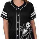 Disney Mickey Mouse Stitch Jack Skellington Womans Jersey Shirt Button Front Plus Size