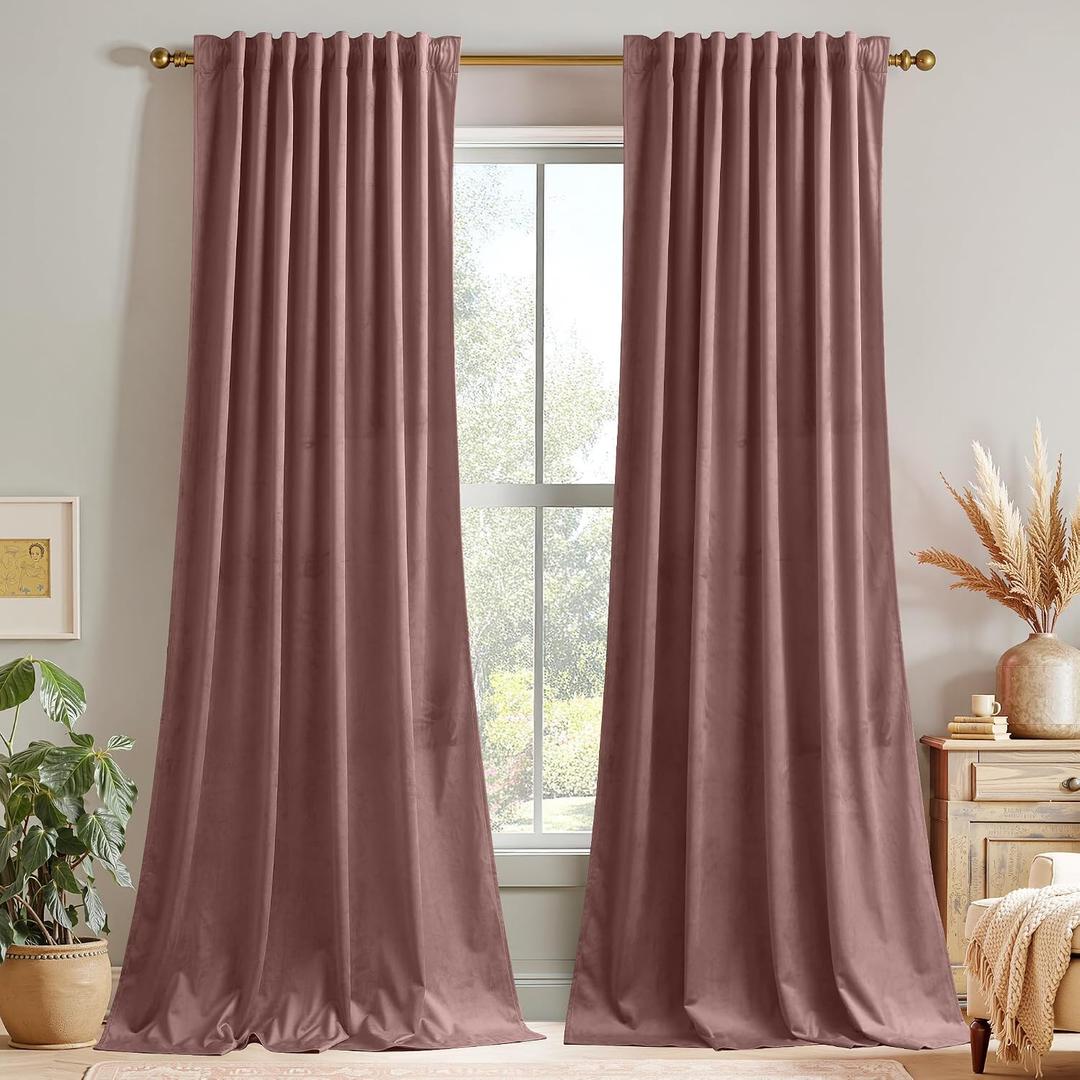 StangH Mauve Velvet Curtains 108 inches Long for Living Room, Wild Rose Back Tab Thermal Insulated Window Drapes for Bedroom/Nursery Girls, Elegant Backdrop Decors for Party, W52 x L108, 2 Panels