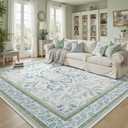 DCX Green 4x6 Rug, Kid & Pet Friendly with Rubber Back Non Slip, Machine Washable Stain Resistant Botanical Floral Rug for Living Room, Bedroom, Soft Low Pile Large Nursery Carpet