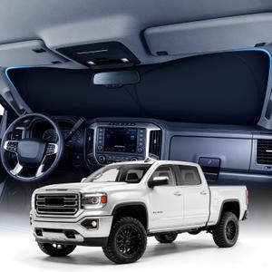 Custom Windshield Sun Shade for GMC Sierra 1500/2500/3500 2019-2026, 7-Layer Heavy-Duty UV & Heat Block Protection, 3D Scanned Fit & Instant Cooling, Zanch Foldable Truck Accessories