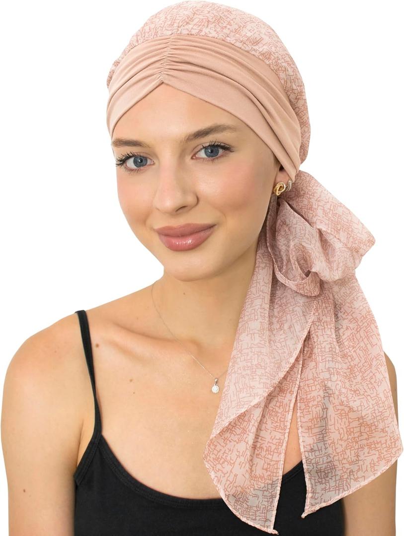 CAPLORD Chemo Headwrap for Women Turban Headwear for Cancer Patients Skull Cap Hair Loss Cover Lightweight Head Covering Hat (One Size, Beige Texture)