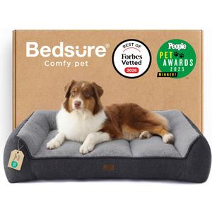 Bedsure SupportMax Orthopedic Dog Beds Large Sized Dog - Extra Thick Supportive Large Dogs Bed with Waterproof Washable Cover, L Plus Comfort Pet Sofa with Soft Sherpa and Nonskid Bottom, Grey, 38"l X 28"w X 8.5"th, Grey