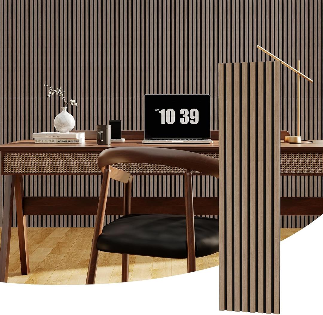 2-Pack 3D Fluted Wood Slat Acoustic Panels 47.2" x 11.8"(Total 7.7 Ft) - Stylish Soundproof Wall Panels for Noise Reduction & Sound Absorption, Home Theater, Office, Studio, and Interior Wall Decor, 47.2" X 11.8" X 0.9"