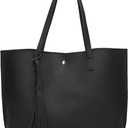 Dreubea Women's Soft Faux Leather Tote Shoulder Bag from, Big Capacity Tassel Handbag (Black)