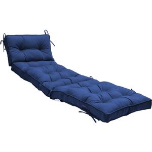 QILLOWAY Indoor/Outdoor Chaise Lounge Cushion with Ties,Replacement Patio Cushions for Lawn Pool, (Navy)
