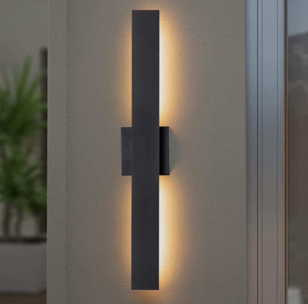 32 in. H 2-Light Matte Black Aluminum Hardwired LED Outdoor Wall Lantern Sconce (1-Pack)