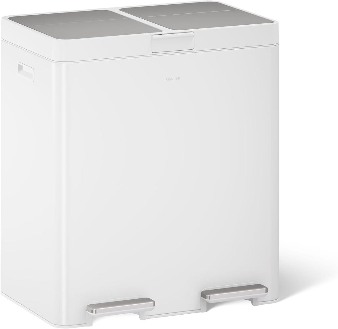 Kohler K-23828-WST 82-Liter Stainless Steel Dual-bin Step Trash can, White Stainless