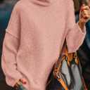 PRETTYGARDEN Womens Turtleneck Long Sleeve Sweater 2025 Fall Trendy Loose Fit Knit Tops Oversized Pullover Sweaters (Pink, M)
