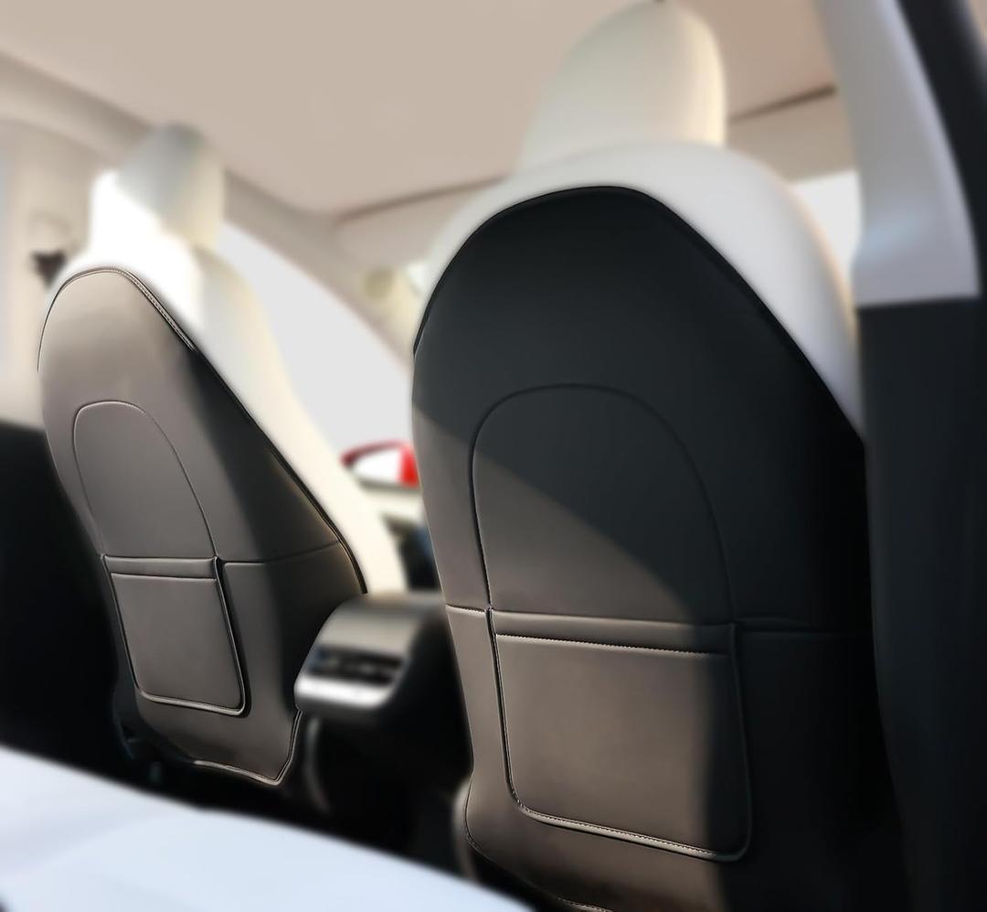 CYBERBEANS 2Pcs for Tesla Model 3/Y Juniper/Highland Leather Seat Back Kick Protectors Accessories 2025 2026,Kids Kick Mats Seat Cover Waterproof Pet Protect Covers