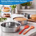 3-Piece Round Cake Pan Set with 150 Parchment Paper Liners, 4 6 8 Inch Stainless Steel Baking Pans with Handles, Includes Silicone Brush & Spatula, Layer Cake Baking Set for Cheesecake, Birthday Cake