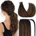 Ve Sunny Ponytail Extension Real Human Hair for Women Clip in Ponytail Hair Extension Straight Hair Pieces Wrap Around Dark Brown Mix Medium Brown Highlights Brown Balayage 16inch 80G