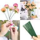Cosmos 100 Pcs Floral Wire Floral Stem Artificial Flower Stick Stub Stem Metal Plant Support Stakes for Handmade Boutique DIY Craft Floral Arrangement Homemade Garden Stakes, 12 Inch, Dark Green