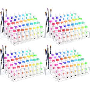 4 Pack Acrylic Paint Tube Organizer 160 Slots,5 Layers Watercolor Paint Tube Holder Organizer with,Clear Paint Organizer,Acrylic Paint Holder for Oil Paints,Watercolor Paints,Spray Paints