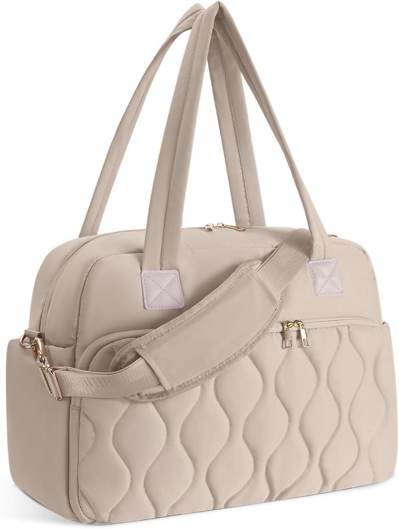 Wandering Nature Personal Item Travel Bag, Small Duffle Bag for Women with Wet Pocket & 14'' Laptop Compartment, Lightweight Carry on Weekender Duffel, Gourd Pattern (Beige)