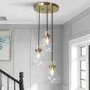 KSANA Modern Gold Pendant Lights, 3 Light Cluster Chandelier Kitchen Island Pendant Lights with Glass Shade Dining Room Chandelier for Hallway Entryway Bedroom Foyer, 16" diameter, 68.5" height