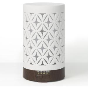 Earnest Living Essential Oil Diffuser for Home White Ceramic 100ml Aromatherapy Diffuser with 4 Timers 7 Night Lights and Auto Off Function (no Beep!) for Essential Oils Version 2 (Ceramic Hollow 100 Ml)