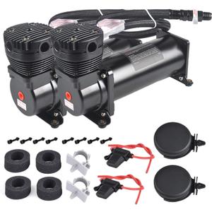 2PCS 200PSI Heavy Duty Air Train Horn/Air Ride Suspension Compressor 12V 3/8 NPT Black for Car Horns