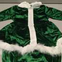 Kid Little Girls Christmas Outfit Santa Claus Velvet Lapel Long Sleeve Dress Princess Party Layered Dresses with Belt (Green, 3-4 Years)