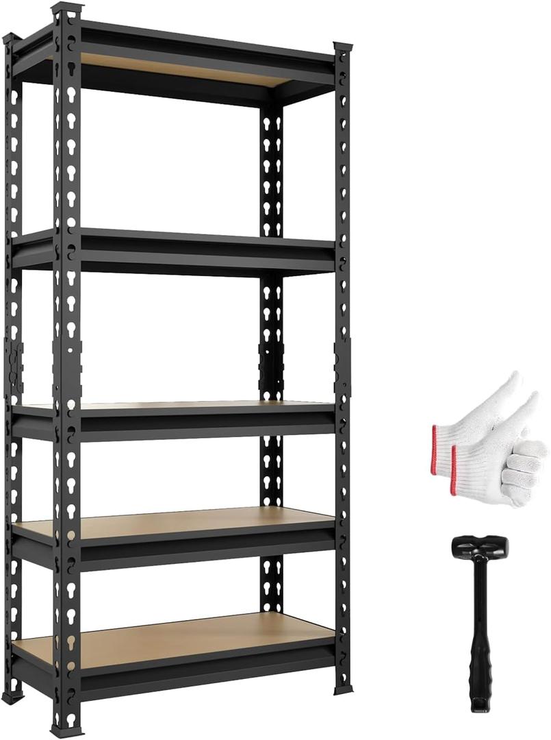 5 Tier Heavy Duty Garage Storage Shelving: Adjustable Metal Utility Shelving Rack for Basement, Pantry, Closet, Garage Storage Organization - 2,000lb Capacity (59"x28"x12")
