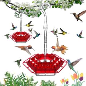 Ant & Bee-Proof Hummingbird Feeder with 30 Feeding Ports - 11oz Easy-Clean Outdoor Hanging Feeder, Includes Perch & Cleaning Brush for Window and Backyard Decoration (1, Red)