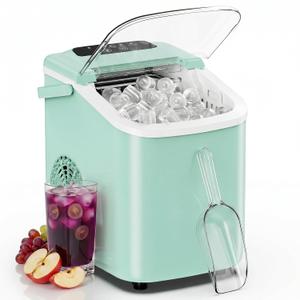 Sweetcrispy Countertop Ice Maker with Scoop, Basket and Handle, Portable Ice Machine 9 Cubes Ready in 6 Mins, 26.5lbs in 24Hrs, 2 Sizes for Home Kitchen Office Bar Party