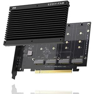 EZDIY-FAB Quad M.2 PCIe 4.0/3.0 X16 Expansion Cad with Heatsink, Support 4 x PCIe NVME M.2 SSD, RAID-on-CPU (VROC) in Intel Platform and PCIe 4.0 RAID in AMD Platform, M/B PCIe Bifurcatin is Required
