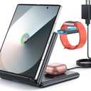 GEEKERA Wireless Charger for Samsung, 3 in 1 Foldable Wireless Charging Station for Samsung Galaxy Z Flip/Fold 6 5 4 3, S24 S23 S22 S21 S20 Ultra Plus, Fitbit Watch Charge 6/5/Luxe, Buds 2 Pro/Live