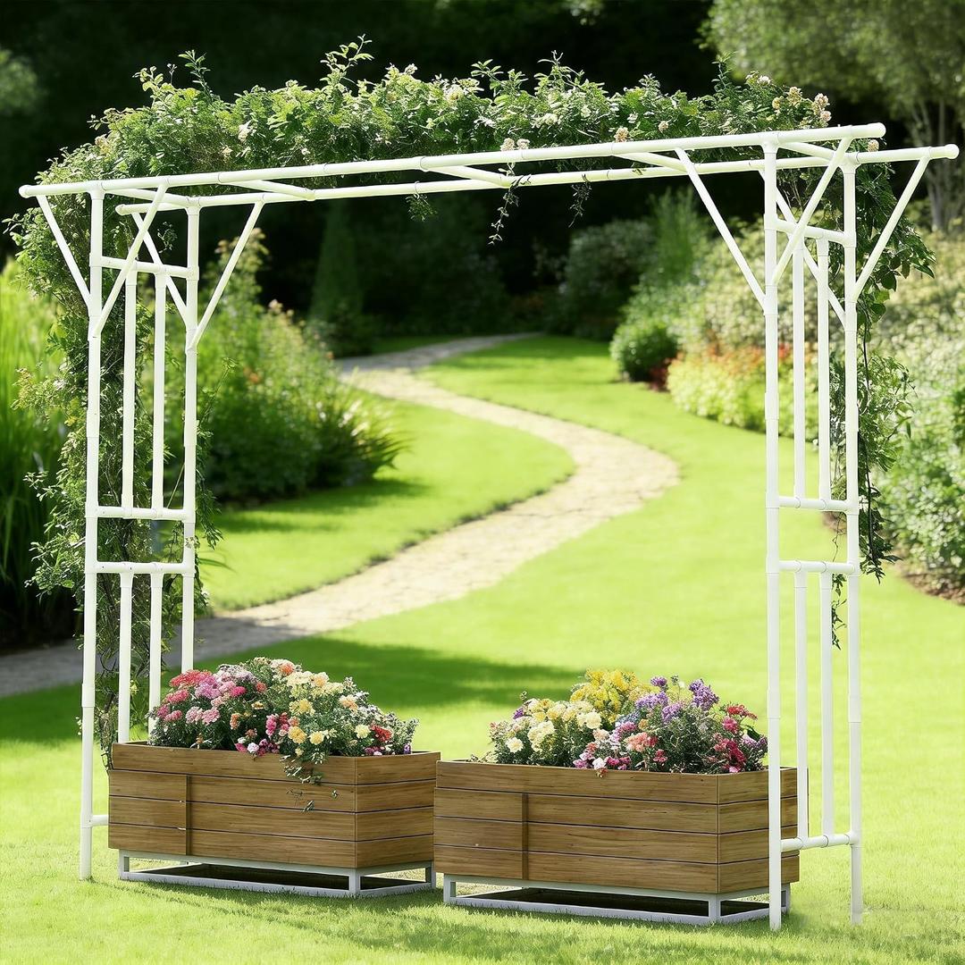 Flat Top Garden Arch Trellis 11FT x 9FT, Super Large Arbor Trellis for Climbing Plants Outdoor 141.7in x 108in x 19.7in, Metal Garden Frame for Backyard, Lawn, Archway, Wedding Decoration, Patio White